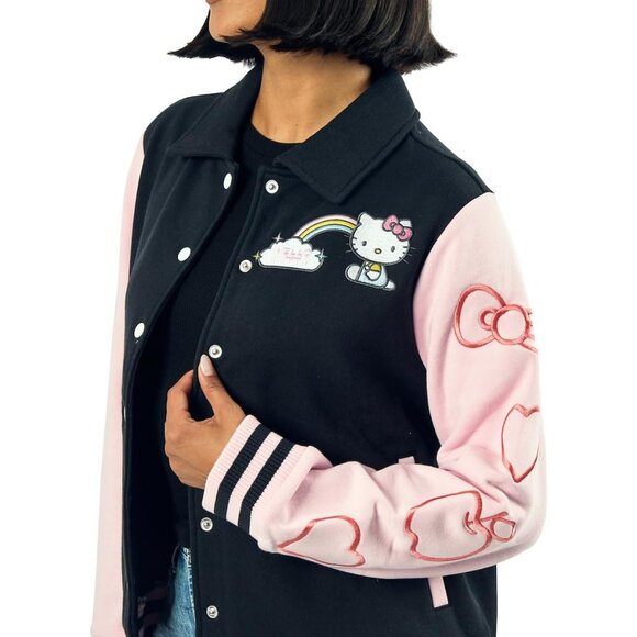 Hello Kitty Rainbow Scene Women's Long Sleeve Varsity Jacket Cozy Cotton Polyest - Picture 4 of 7